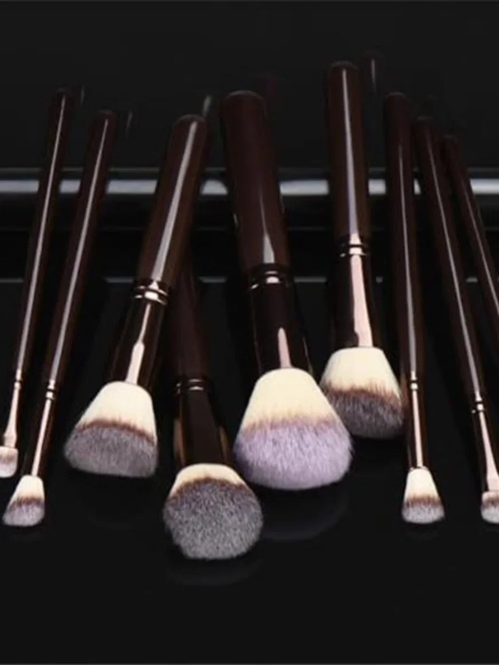 10 Piece Black brown Makeup Brushes Wooden Handle with Soft Synthetic Bristles